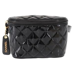 Chanel Vintage Zip Belt Quilted Lambskin Black Patent_Leather Handbag